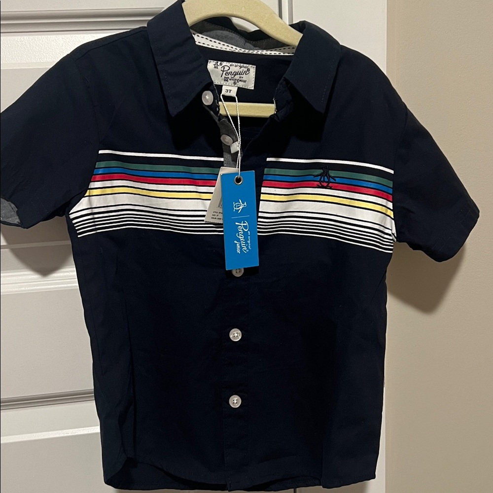 Original Penguin Navy Shirt with Colorful Stripes